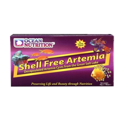 Embalagem roxa de Shell Free Artemia da Ocean Nutrition para alimentação de peixes.