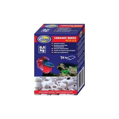 Caixa azul de anéis cerâmicos para filtro de aquário AQUA NOVA 0,5 kg