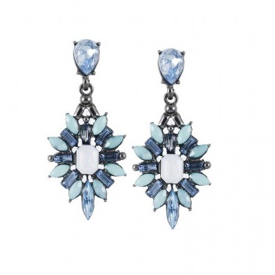 Par de brincos pendentes com pedras azuis e brancas
