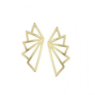 Brincos geométricos dourados em fundo branco
