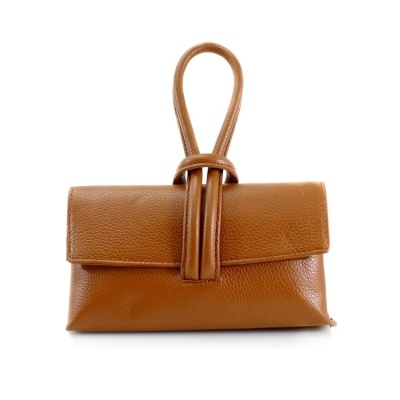 Mala de mão castanha de pele com alças entrelaçadas