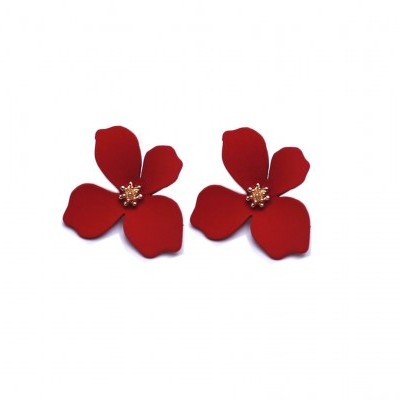 Brincos florais vermelhos com detalhes dourados