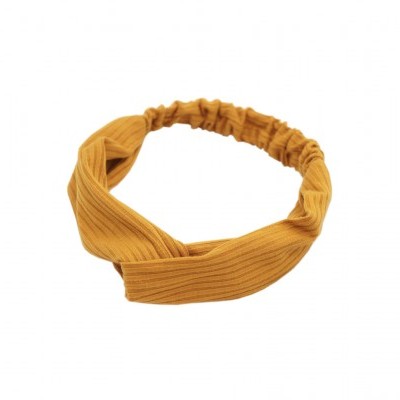 Faixa de cabelo elástica mostarda em tecido canelado com design torcido