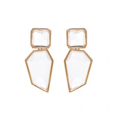 Brincos dourados com pedras transparentes geométricas