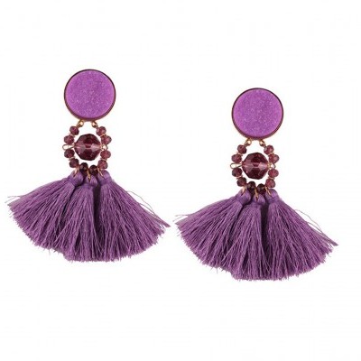 Brincos roxos com franjas e cristais