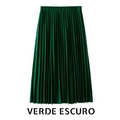 Saia plissada verde escuro com cintura elástica