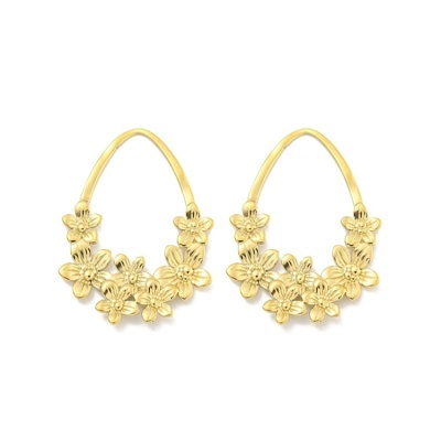 Brincos dourados com flores em fundo branco