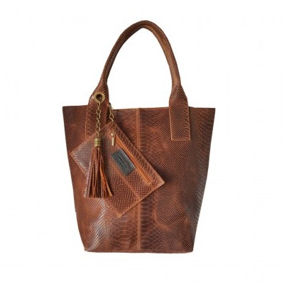 Bolsa de couro castanho com carteira e tassel