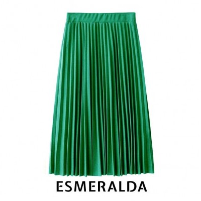 Saia plissada verde esmeralda com cintura lisa