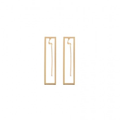 Brincos dourados longos com design geométrico minimalista