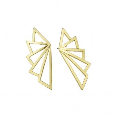 Brincos dourados geométricos em leque