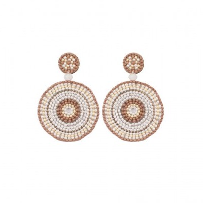 Par de brincos redondos com padrão circular dourado e branco
