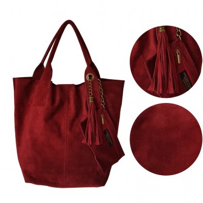 mala vermelha de camurça com franjas e alças largas