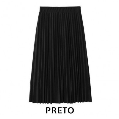 Saia preta plissada de cintura alta