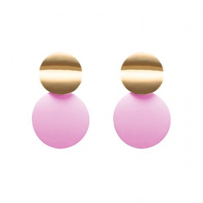 Brincos dourados e rosa pastel com duas peças circulares