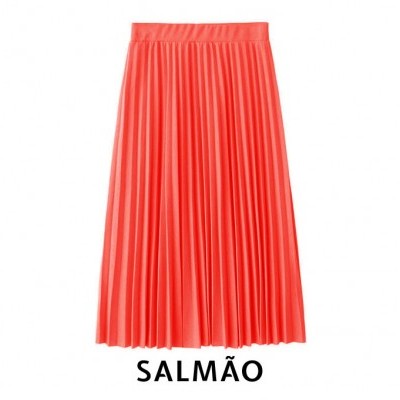 Saia plissada na cor salmão