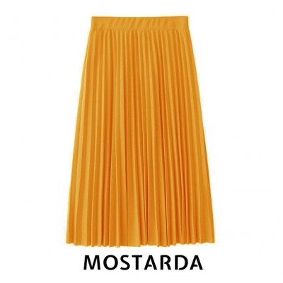 Saia plissada mostarda com cintura elástica