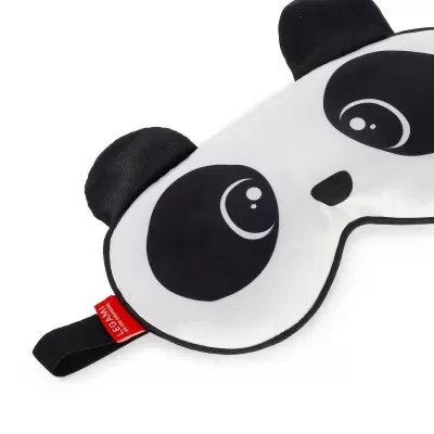 Máscara de dormir com design de panda em preto e branco com orelhas e alça elástica