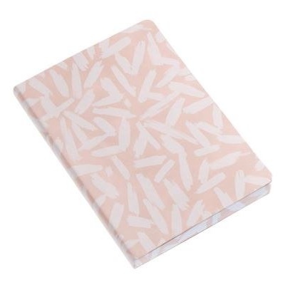 Caderno com capa rosa claro e padrão branco abstrato