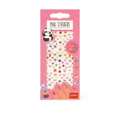 Adesivos variados para unhas em embalagem rosa com panda e texto NAIL STICKERS