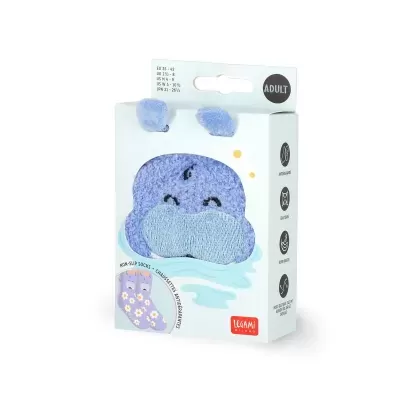 Embalagem de meias antiderrapantes lilás com flores, marca Legami Milano