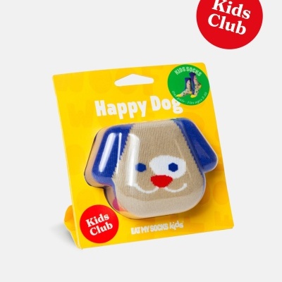 Meias infantis Happy Dog em embalagem amarela.