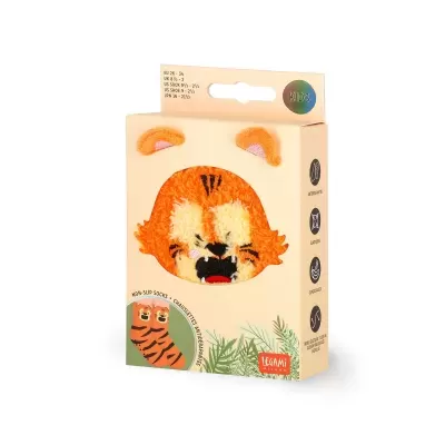 Embalagem de meias de criança com desenho de tigre felpudo laranja