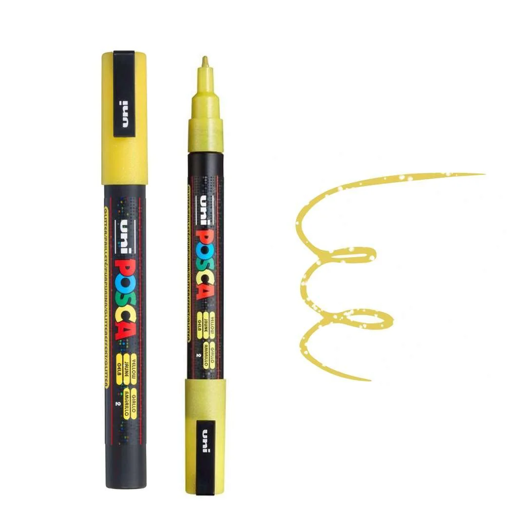 Marcador Posca PC-3ML Amarelo Brilhante Caneta marcador POSCA amarela com traço amarelo