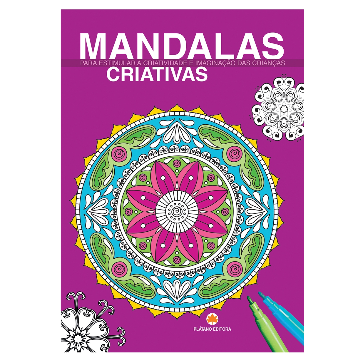 Mandalas Criativas Capa de livro de mandalas criativas com mandala colorida e marcadores