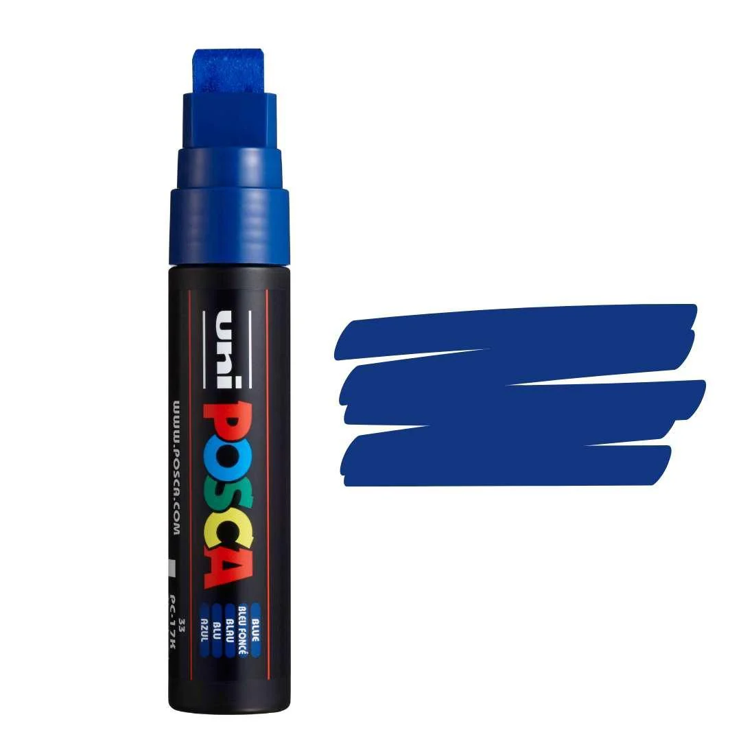 Marcador Posca PC-17K Azul Marcador permanente uni POSCA azul com corpo preto e texto colorido.