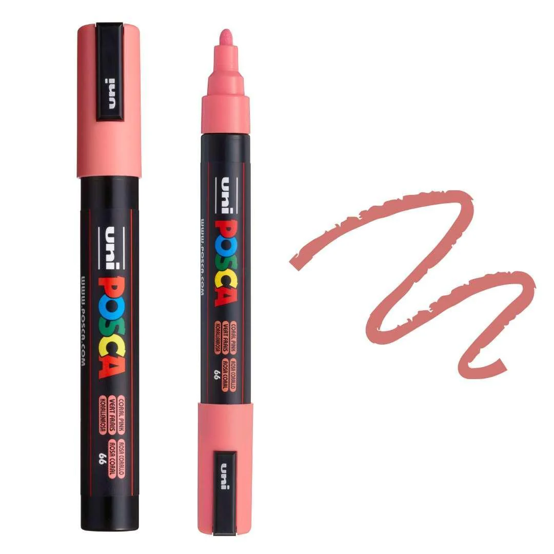 Marcador Posca PC-5M Rosa Coral Marcadores Uni Posca rosa com traço ao lado