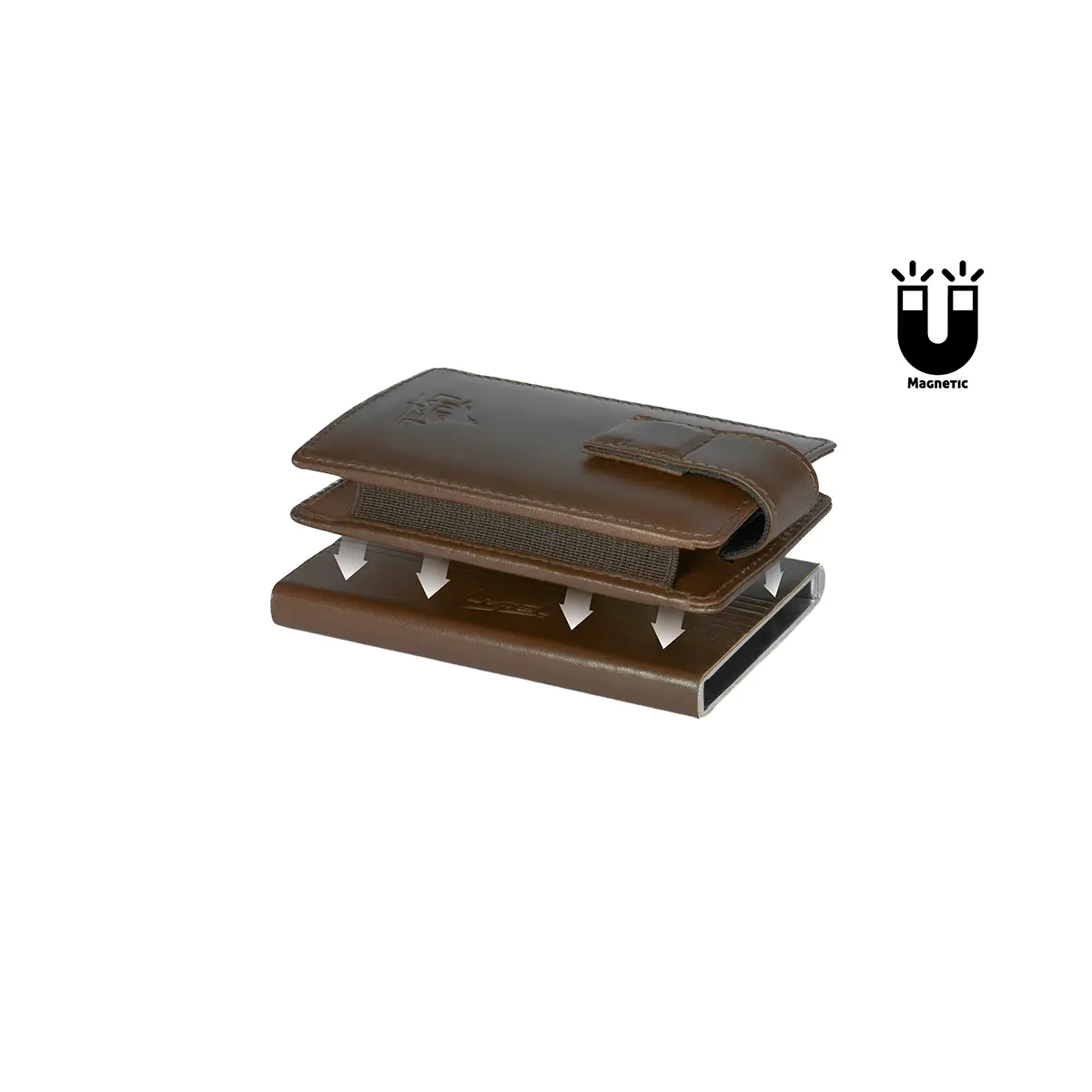 Carteira Multifunções 2 em 1 em Pele com Anti-RFID Conhac Carteira masculina castanha de material semelhante a couro com fecho magnético