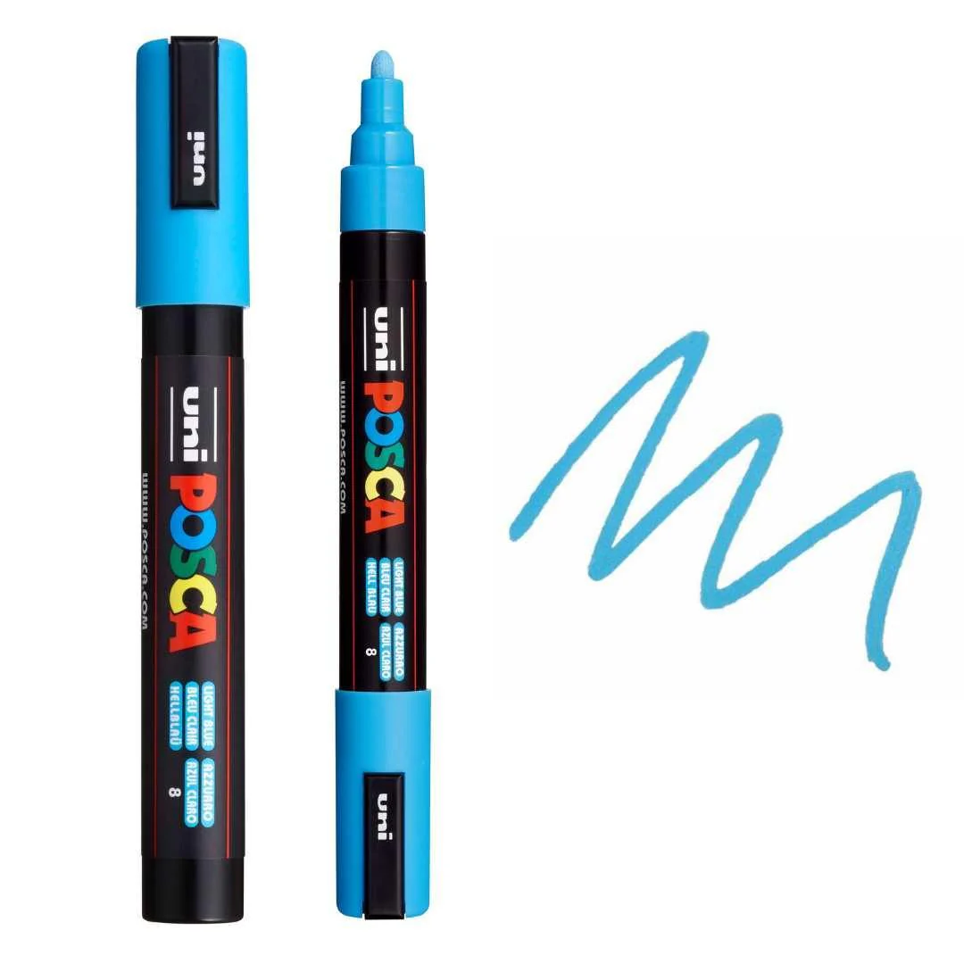 Marcador Posca PC-5M Azul Claro Marcadores POSCA Uni azul com corpo preto e texto colorido