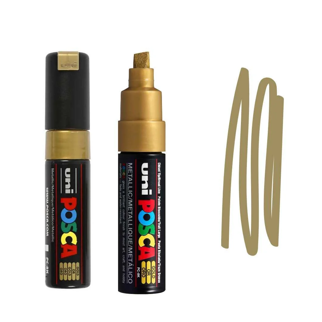 Marcador Posca PC-8K Dourado Marcadores metálicos dourados Uni Posca com tampa preta e corpo preto