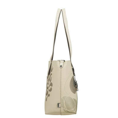 Bolsa de mão feminina em couro bege claro com padrão floral