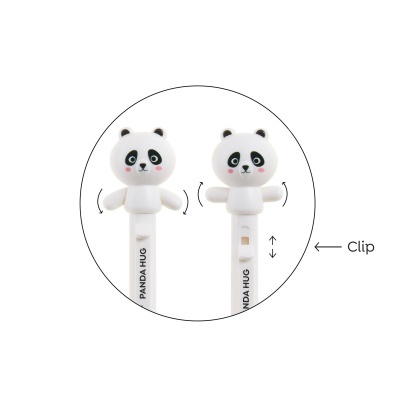 Dois clips com figura de panda e texto PANDA HUG