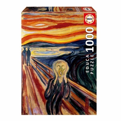 Caixa de puzzle Educa 1000 peças com imagem da pintura O Grito em cores vibrantes.