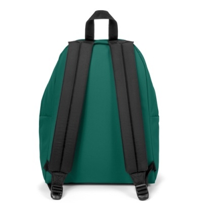 Mochila verde com alças pretas vista de trás