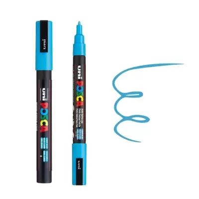 Marcador permanente Uni Posca azul com corpo preto e tampa azul