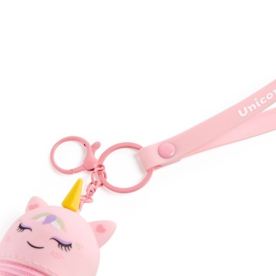 Chaveiro rosa de unicórnio com alça de silicone