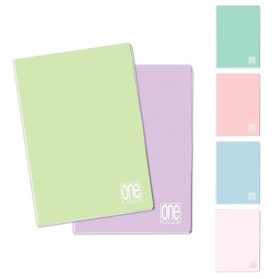 Cadernos em várias cores pastel com texto 'one school book'