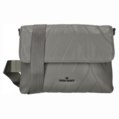 Mala de ombro cinzenta acolchoada com alça larga e logo ENRICO BENETTI