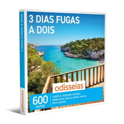 Caixa de oferta de viagem com imagem de praia e texto promocional em português