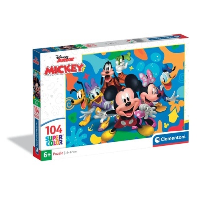 Caixa de puzzle Disney Junior Mickey com 104 peças e personagens animados coloridos
