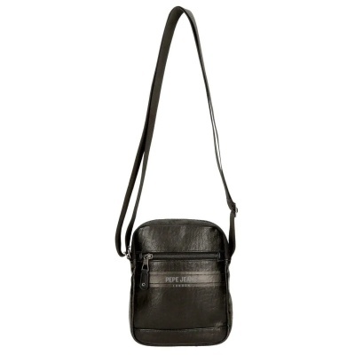 Mala tiracolo preta sintética com texto PEPE JEANS LONDON