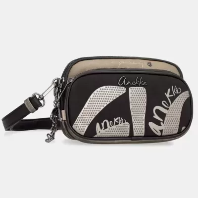 Bolsa de mão Anekke castanho e bege com aplicações em relevo e alça