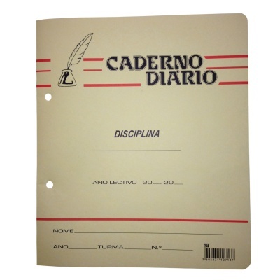 Caderno Diário de capa bege com texto e duas aberturas para fichário