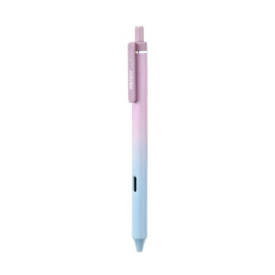 Caneta esferográfica rosa para azul com texto WRITECH 0.5 no clip.
