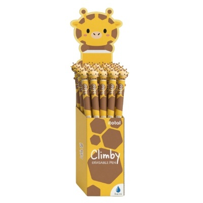 Caixa amarela com canetas apagáveis Climby com design de girafa