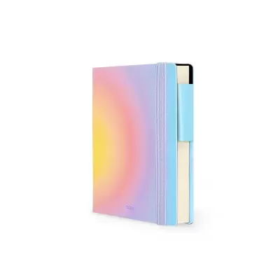 Caderno com capa dura multicolorida e elástico azul